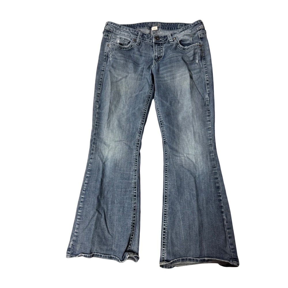 Silver Jeans Co Eden Mid Rise Flare Jeans W33 L31 Medium Wash Distressed Y2K